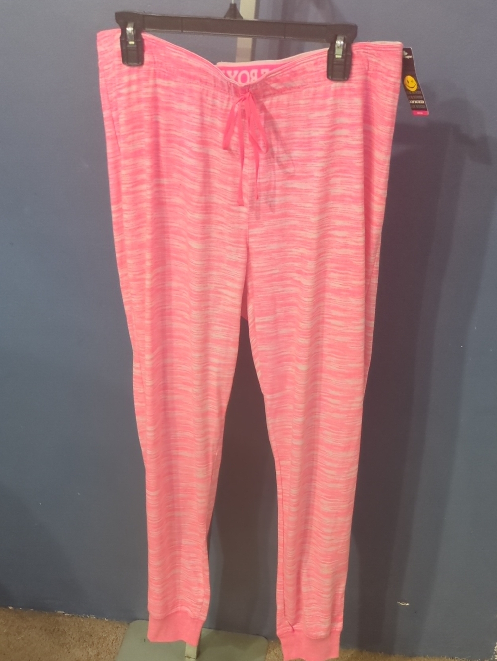 Joe Boxer Large Knit Pink Heather Tapered Lounge Pants Cuffed Ankles